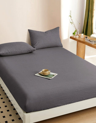 Простыня на резинке, с высотой борта 25 см "boiled cotton" - Вареный (стираный) хлопок» графит